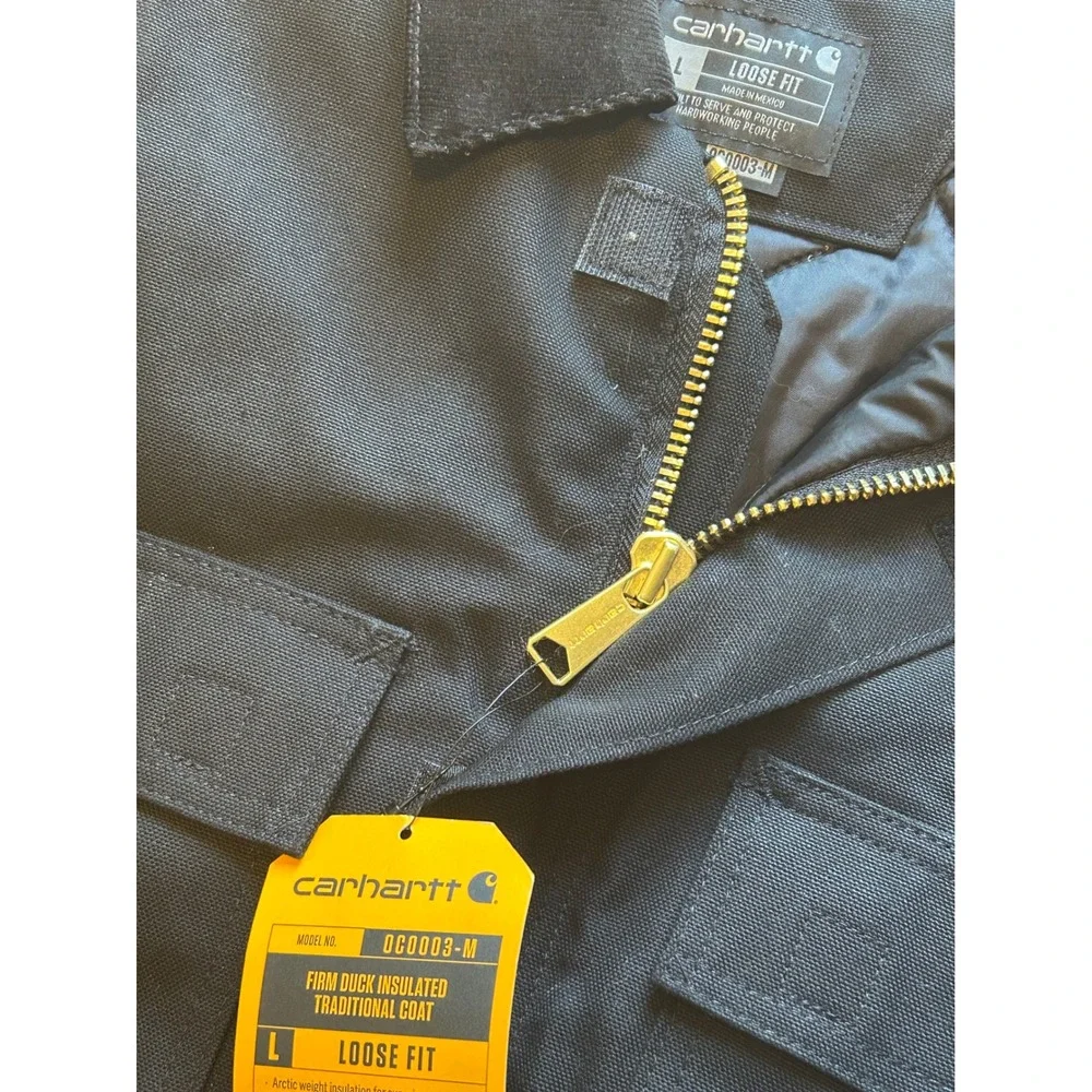 Carhartt OC0003-M Loose Fit Firm Duck Insulated Traditional Coat Black Mens L - Picture 6 of 10